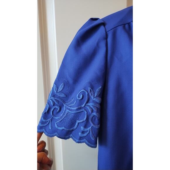 Vintage 80s -90s royal blue blouse and skirt set size 16 - Picture 3 of 16